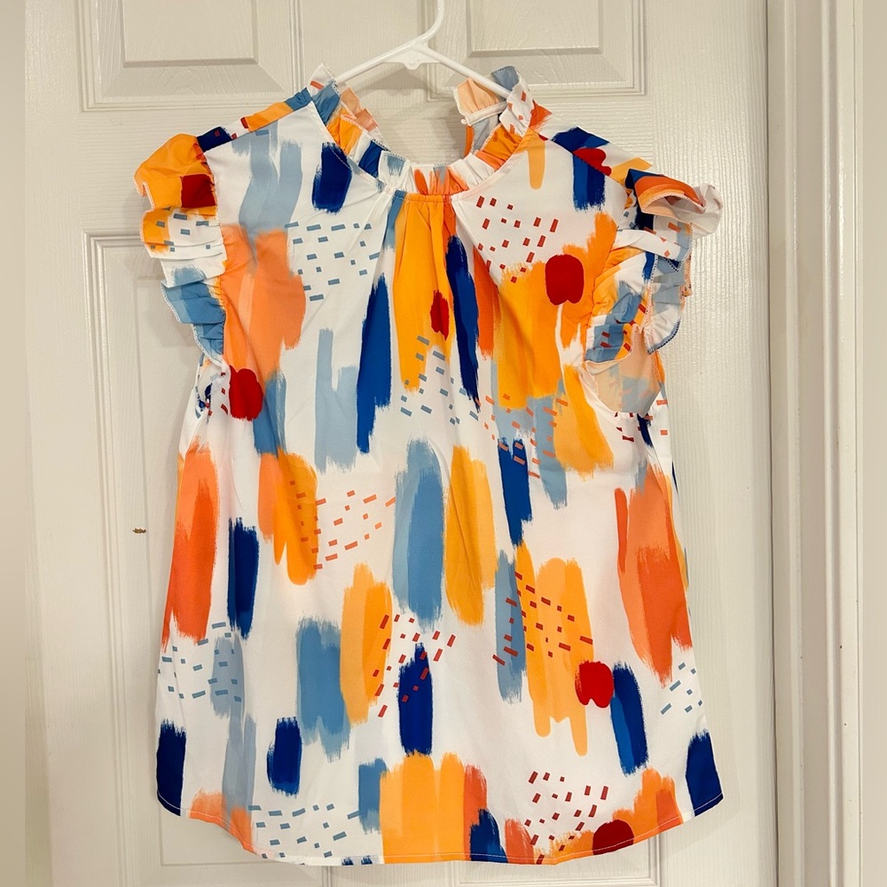 Colorful Ruffled Sleeveless Top